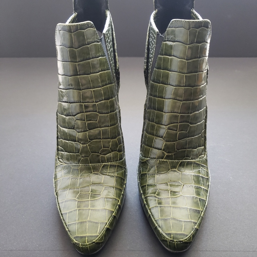 Derek Lam Green Crock Skin Embossed Booties Size 9
